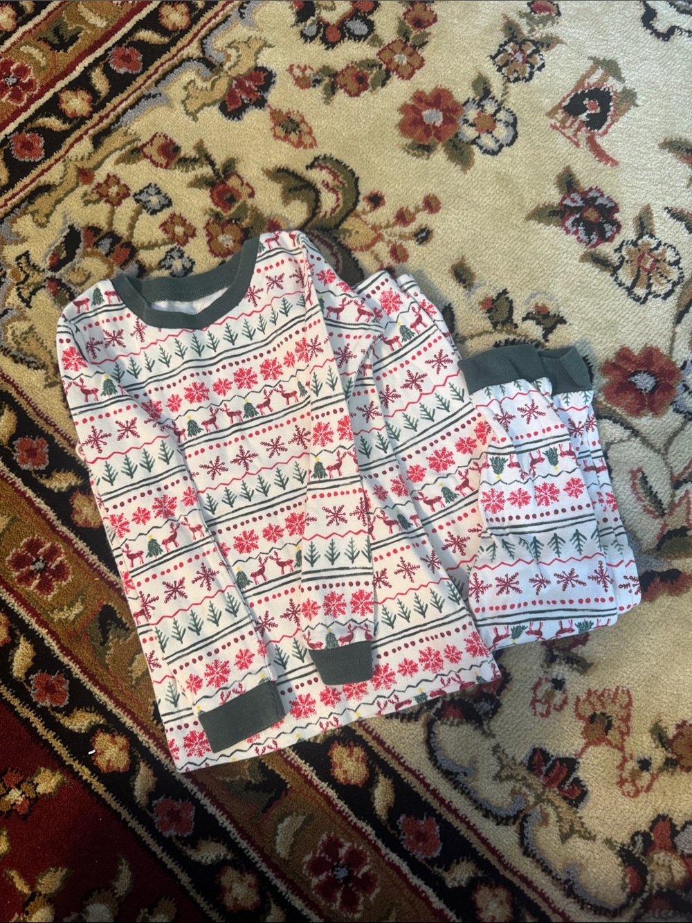 Kids Festive Fair Isle Pajama Set - White, Red & Green